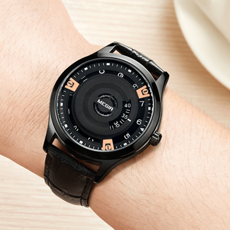 MEGIR 1067G Casual Style Calendar Men Wrist Watch Genuine Leather Band Quartz Watch - Trendha
