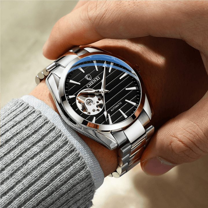 CHENXI 8806 Fashion Men Automatic Watch Hollow Dial Luminous Display Stainless Steel Strap Waterproof Simple Mechanical Watch - Trendha