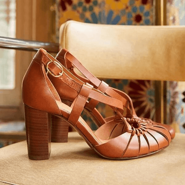 Women Cross Strap Cutout Solid Color High Heels - Trendha