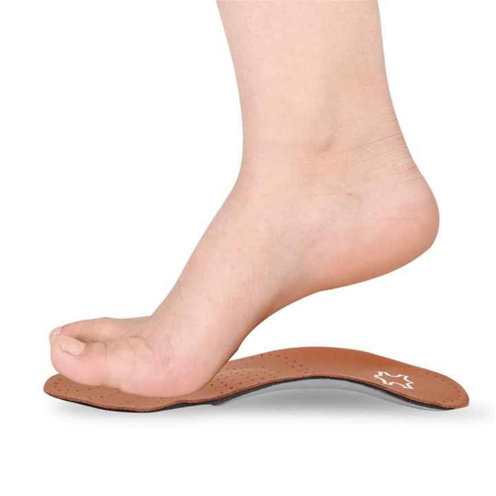 1Pair Full Length Foot Orthotic Shoe Insoles Insert Leather Arch Support Pads - Trendha