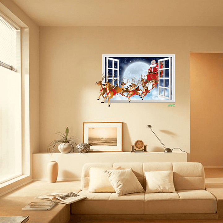 Miico XH7229 Christmas Sticker Cartoon Christmas Deer Santa 3D Wall Art Stickers Removable - Trendha