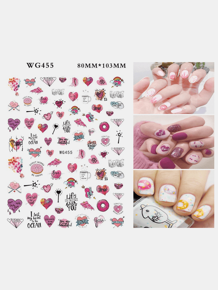 3D Nail Art Stickers Heart Colorful Red Lip Nail Transfer Decals Valentine'S Day Tips - Trendha