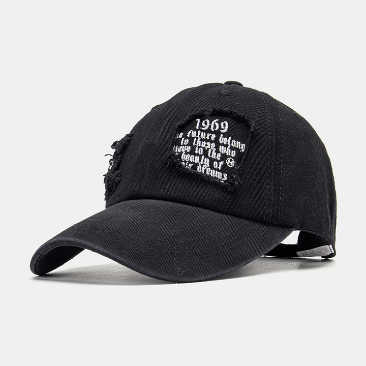 Unisex Cotton Frayed Edge Broken Hole Numbers Letters Embroidery Fashion All-Match Baseball Cap - Trendha