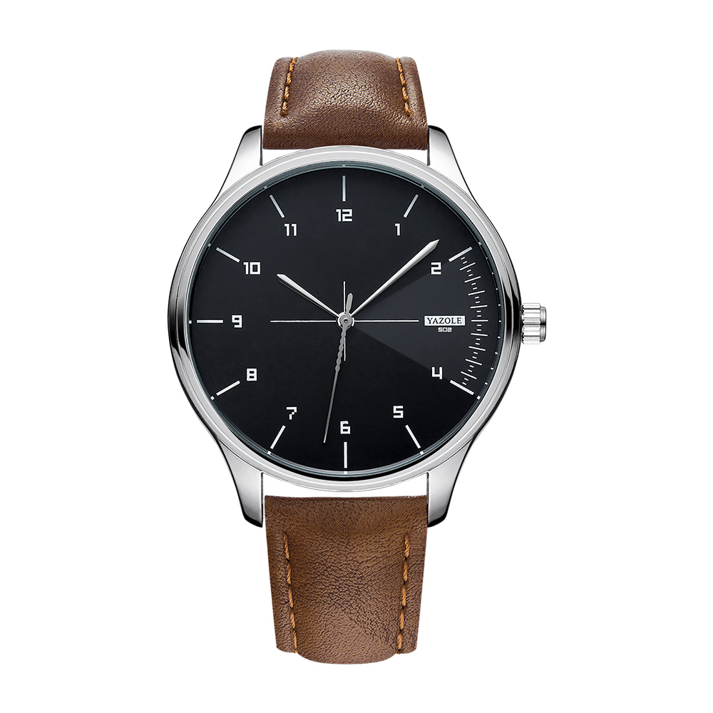 YAZOLE 502 Men Classic Leather Strap Simple Fashion Dial Business Style Quartz Watch - Trendha