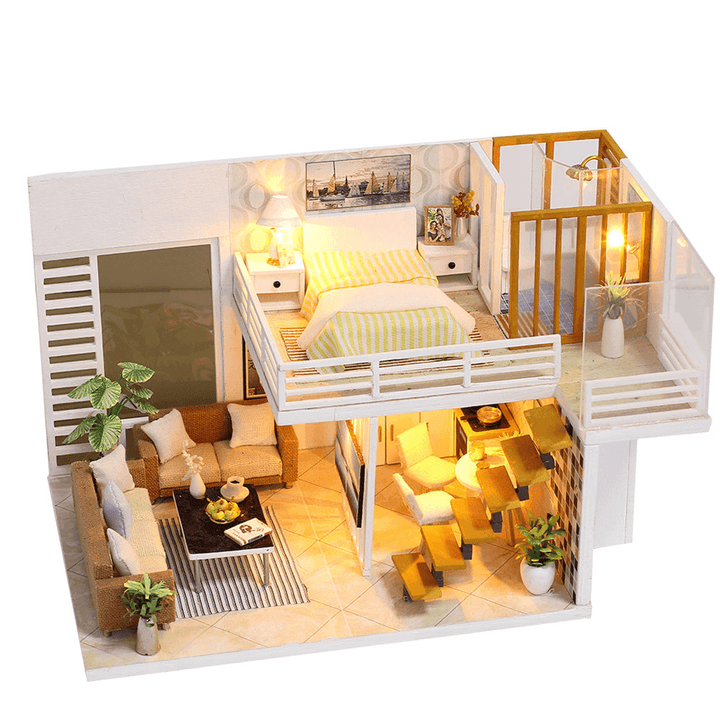 Iiecreate K031 Simple and Elegan DIY Doll House with Furniture Light Cover Gift Toy - Trendha