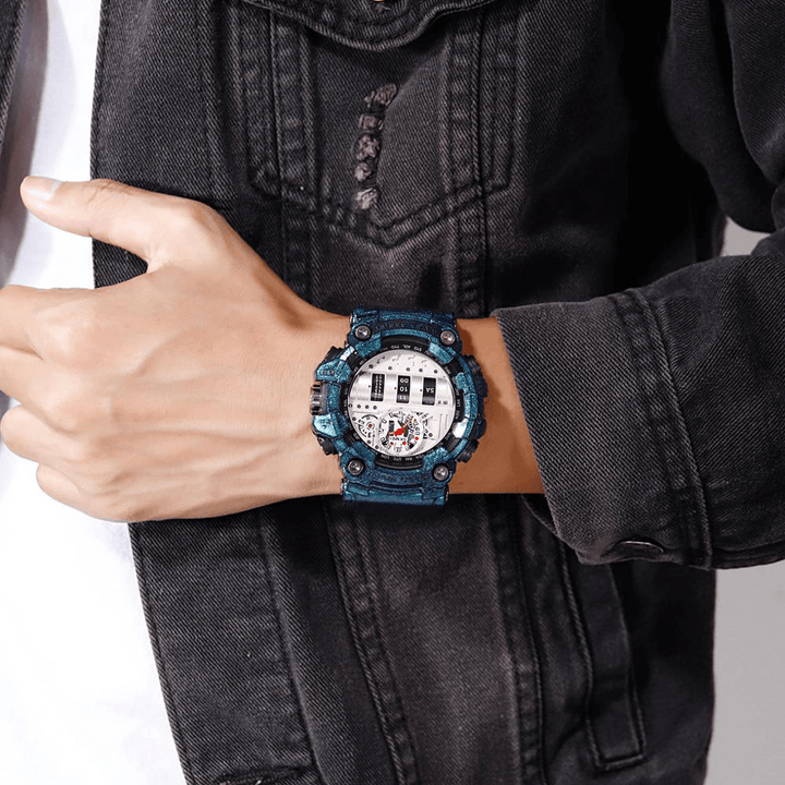 SKMEI 1557 Dual Time Display Sport Men Wrist Watch PU Leather Band Quartz Watch - Trendha
