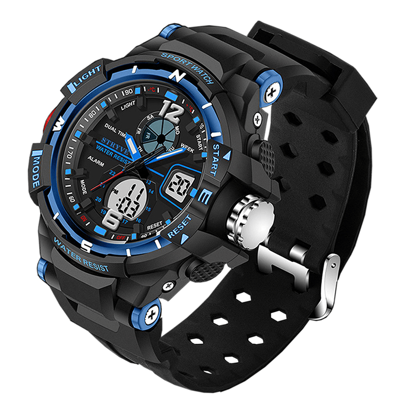 STRYVE S8012 Chronograph Luminous Week Display Waterproof Men Sport Dual Display Digital Watch - Trendha