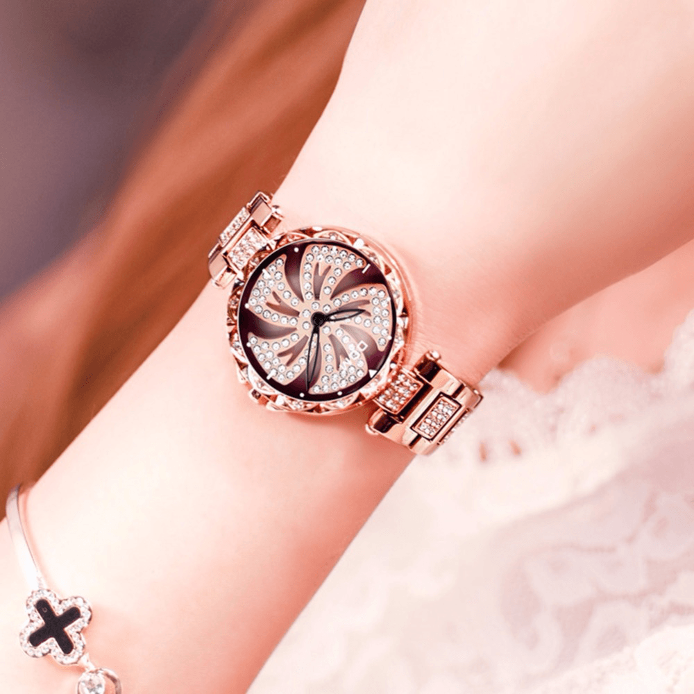 DOM G-1258 Rotating Ladies Wrist Watch Shining Fashionable Full Steel Quartz Watches - Trendha