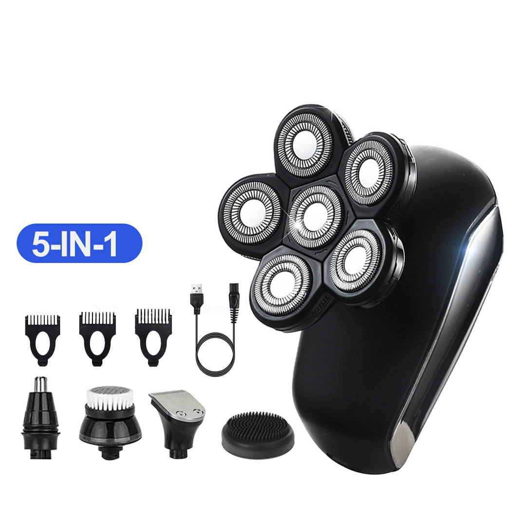 5 in 1 6 Heads Professional Men'S Electric Shaver Display Rechargeable Nose Beard Trimmer Razor Facial Cleaning Brush W/ 3Pcs Limit Combs - Trendha