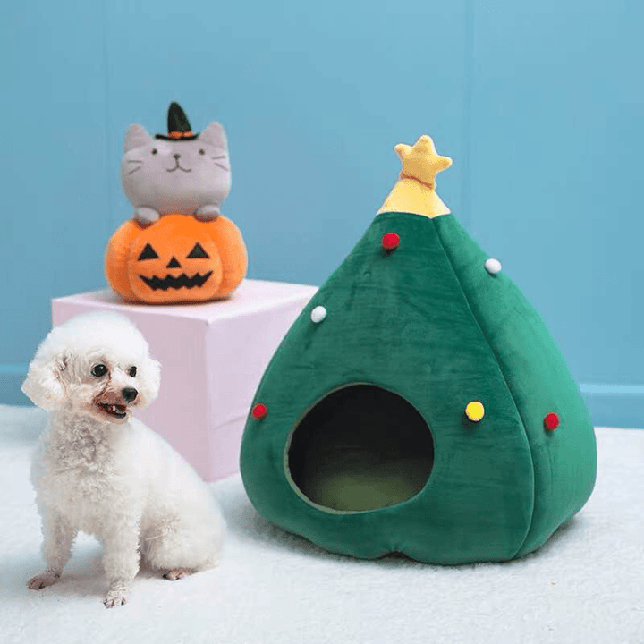 Christmas Tree Cat Litter Kennel Winter Warm Pet Nest Winter Cat House Pet Supplies Pet Bed - Trendha