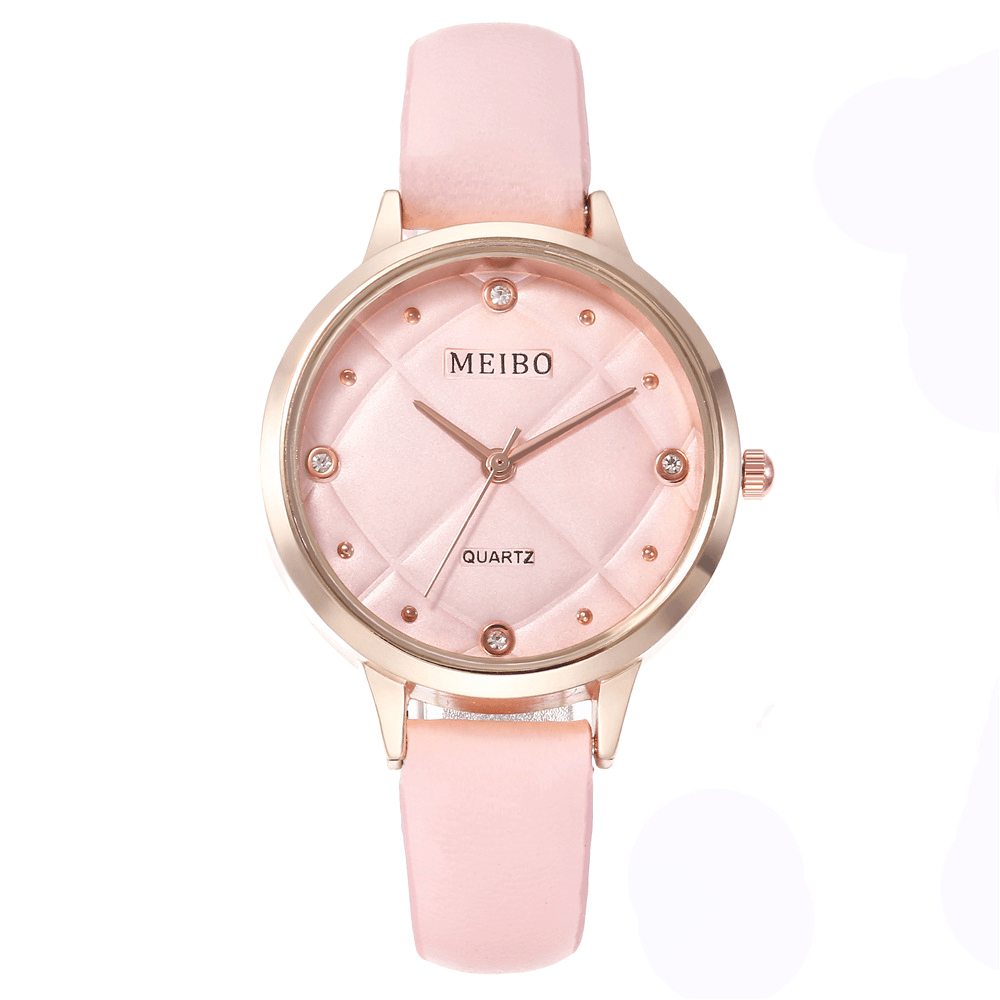 MEIBO Casual Style Ladies Wrist Watch Leather Band Crystal Quartz Watches - Trendha