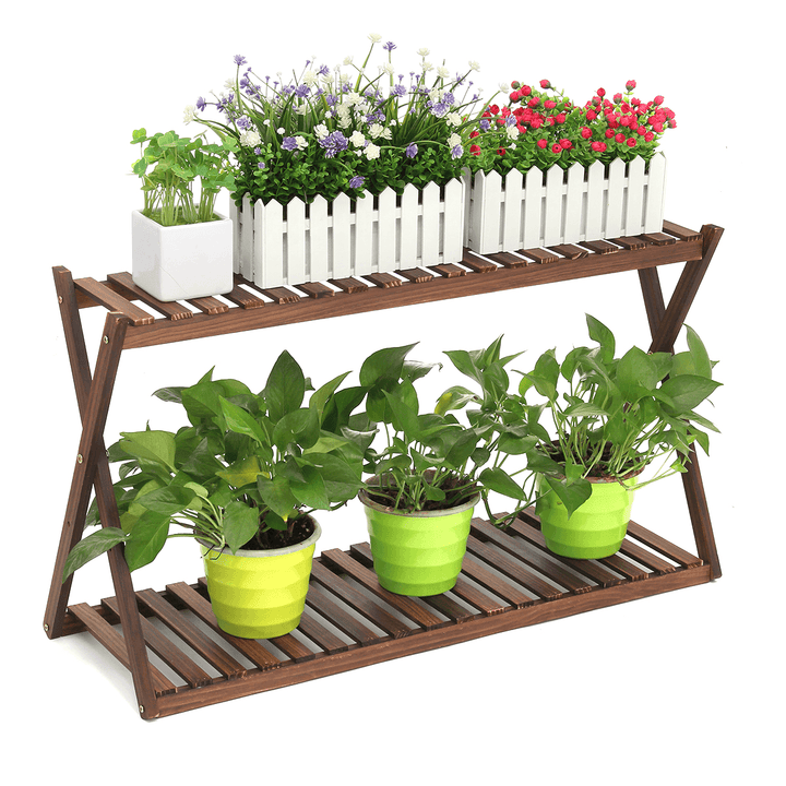 2 Layers Plant Stand Flower Pot Shelves Indoor Outdoor Garden Home Office Planter Shelf Storage Rack - Trendha