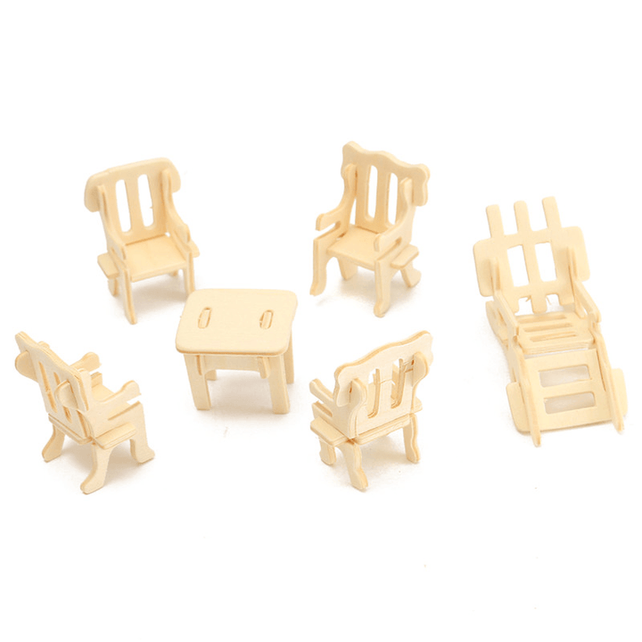 34 Pcs 3D DIY Wooden Miniature Dollhouse Furniture Model Unpainted Suite Toys - Trendha