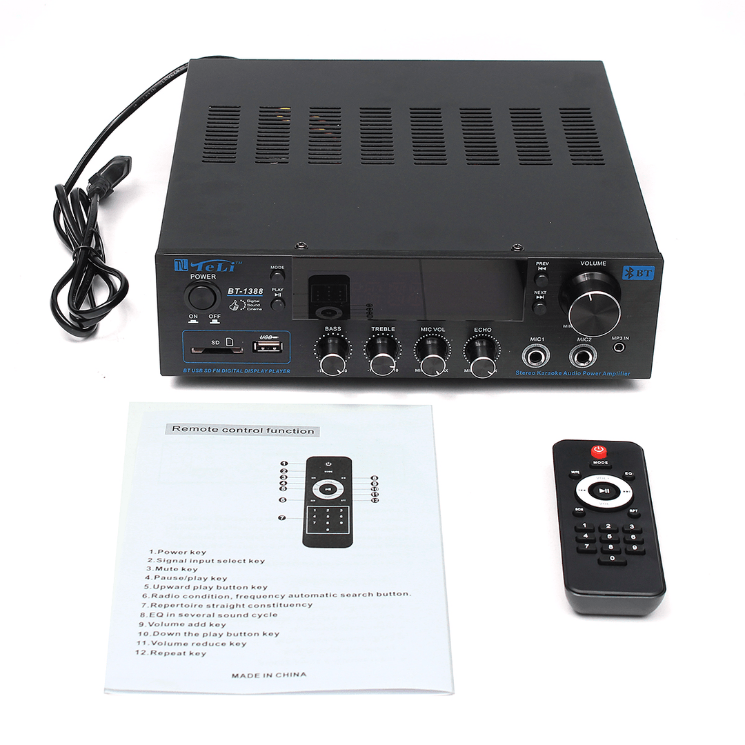TELI BT-1388 Hifi Bluetooth Power Amplifier Stereo Audio Karaoke FM Receiver USB SD - Trendha