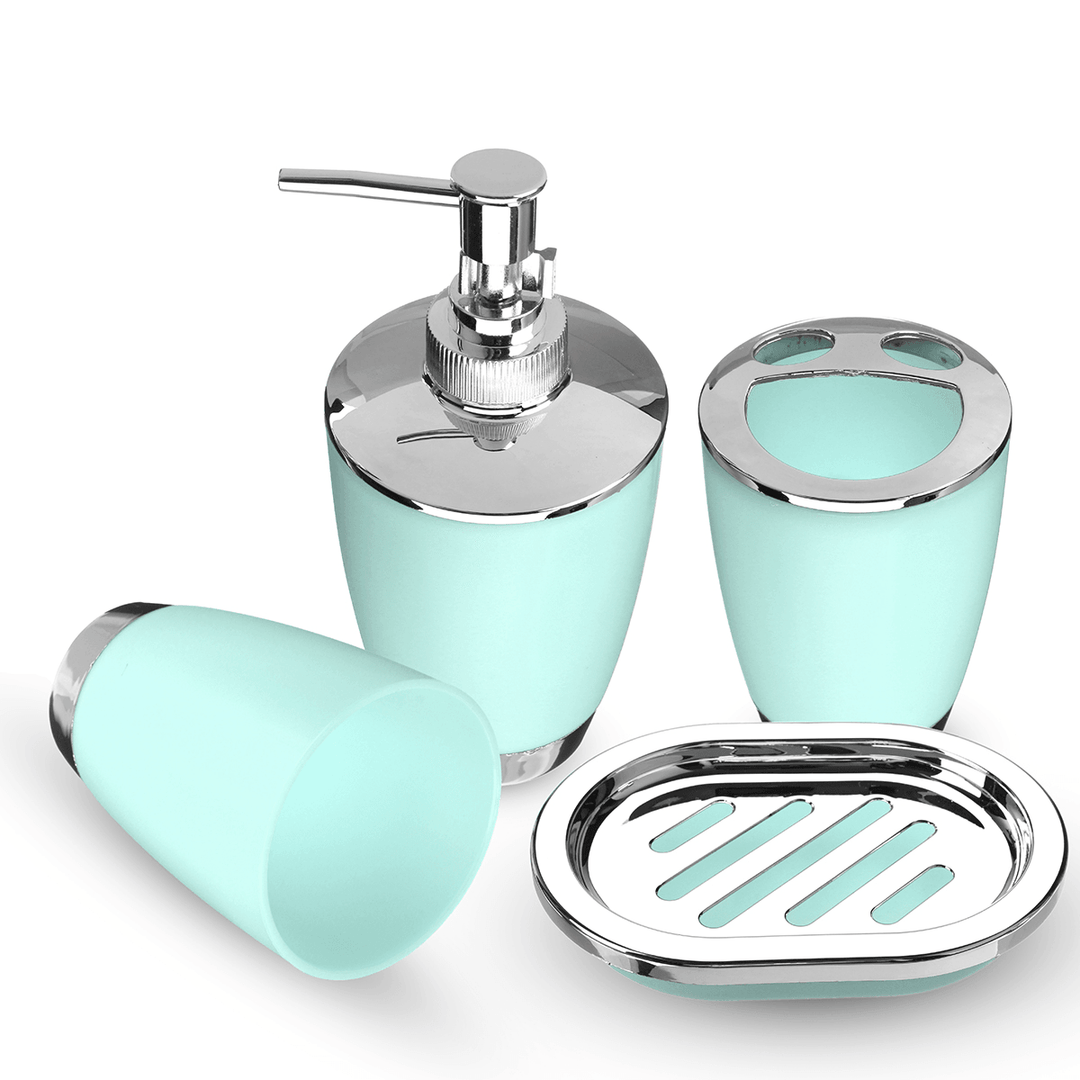 4Pcs Plastic Bathroom Set Cup Toothbrush Holder Soap Dish Dispenser Bottle Washroom Accessories - Trendha