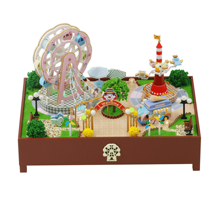 Hongda S2131Z Ferris Wheel Amusement Park DIY 3D Hand-Assembled Doll House Miniature Furniture Kit with LED Lights Music Rotating Puzzle Toy for Gift Collection House Decoration - Trendha