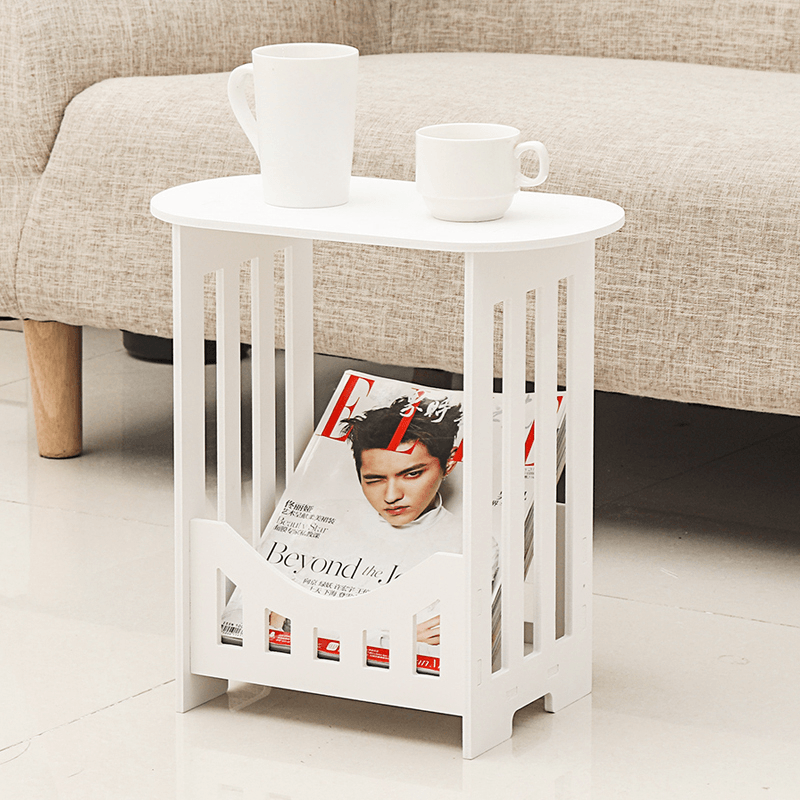 Modern Oval Sofa Side Coffee Tea Table Leisure Desk Storage Shelf White Balcony Living Room - Trendha