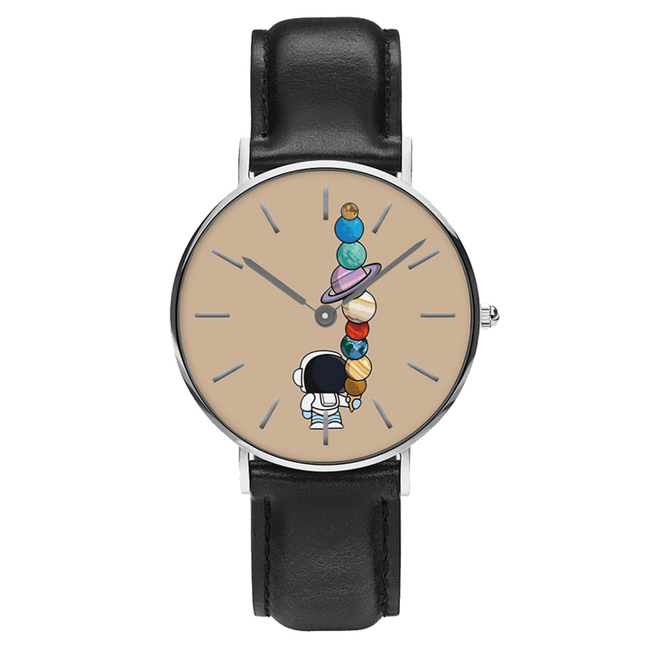 Casual Style Men Watch Cartoon Astronaut Star Ice-Cream Print PU Leather Strap Clock Quartz Watches - Trendha
