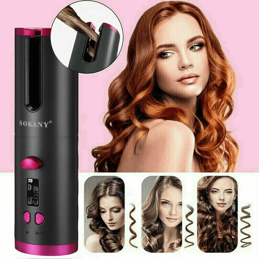 Auto Rotating Ceramic Hair Curler Cordless Hair Waver Curling Iron LCD Styling - Trendha