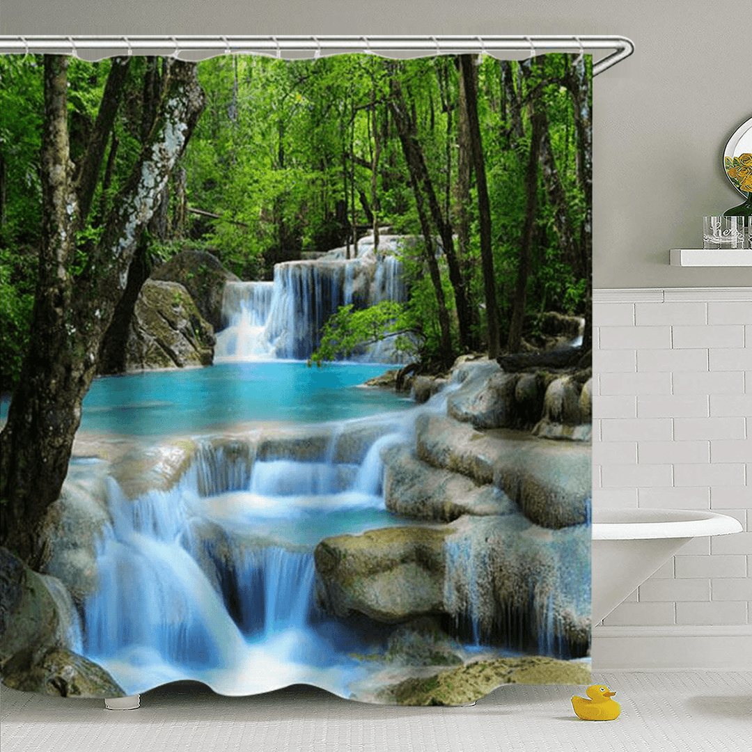 3D Waterfall Nature Scenery Bath Shower Curtain Water Resistant Bathroom Shield - Trendha