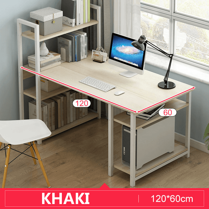 Computer Desktop Desk Simple Desk with Bookshelf Combination One Table Student Simple Home Double Writing Desk for Home Office - Trendha