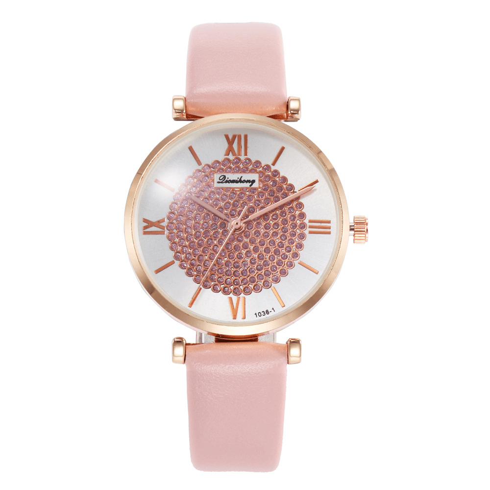 Deffrun Roman Number Crystal Elegant Design Ladies Watch Leather Band Quartz Watches - Trendha