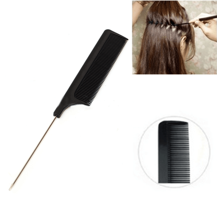 20Cm 8'' Fine-Tooth Metal Pin Hairdressing Hair Style Rat Tail Comb Black - Trendha