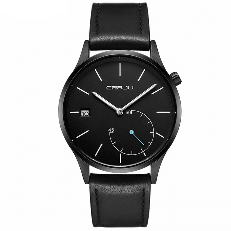 CRRJU 2129 Casual Style Calendar Men Wrist Watch Leather Strap Working-Dials Quartz Watches - Trendha