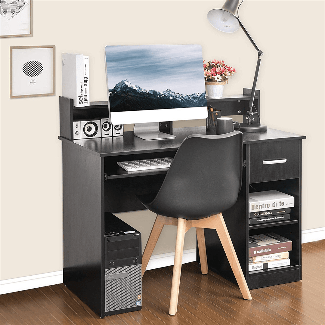 Computer Desk with Drawers Storage Shelf Keyboard Tray Home Office Laptop Desk Desktop Table for Small Spaces - Trendha