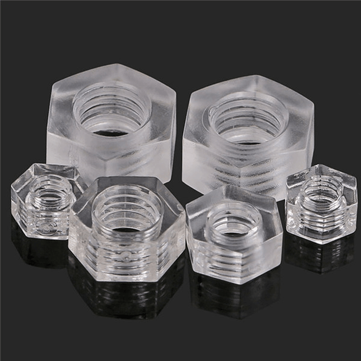 Suleve™ MXHN1 50Pcs Transparent Acrylic Nuts Hex Plastic Nut Washer Hexagonal Lock Nuts M2 M3 M4 M5 - Trendha