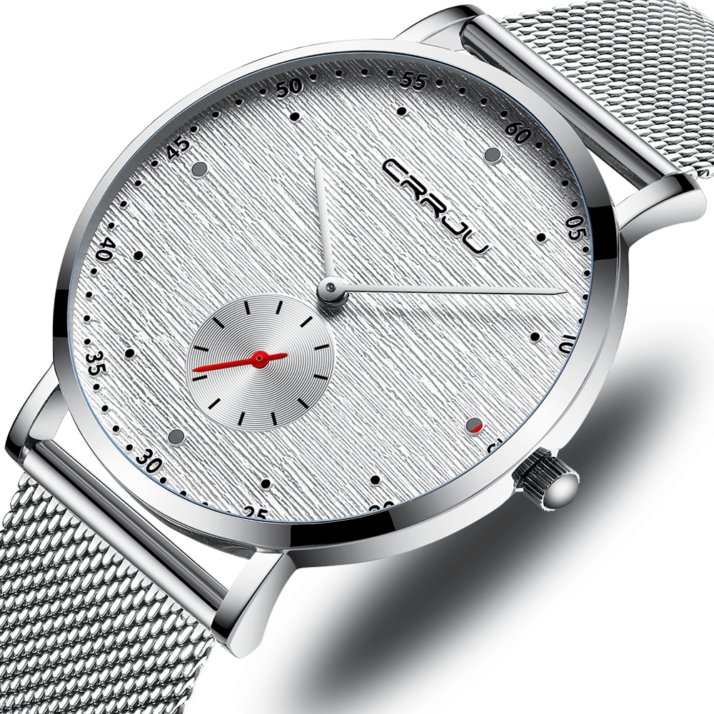 CRRJU 2163 Fashion Red Dot Design Full Steel Independent Second Dial Men Quartz Watch - Trendha