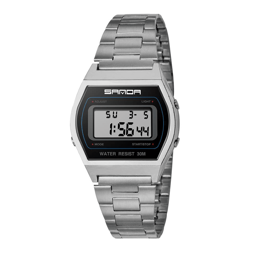 SANDA 406 Digital Watch Men Fashion Stainless Steel Strap Calendar Clock Waterproof Sport Watch - Trendha
