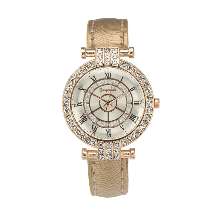 Deffrun Leather Band Women Wrist Watch Casual Style Crystal Quartz Watch - Trendha