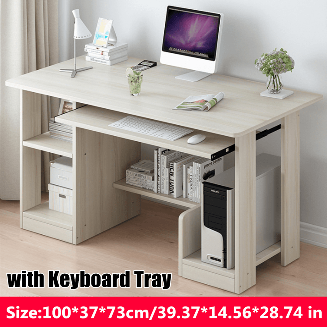 Simple Office Computer Simple Desktop Computer Desk Home Writing Desk Combination Table with Bookcase and Keyboard Tray for Home Office - Trendha