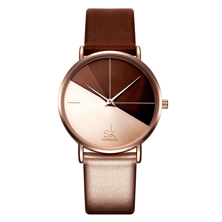 SKENGKE SK K0095 Leather Band Irregular Clock Dial Women Fashion Quartz Watch - Trendha