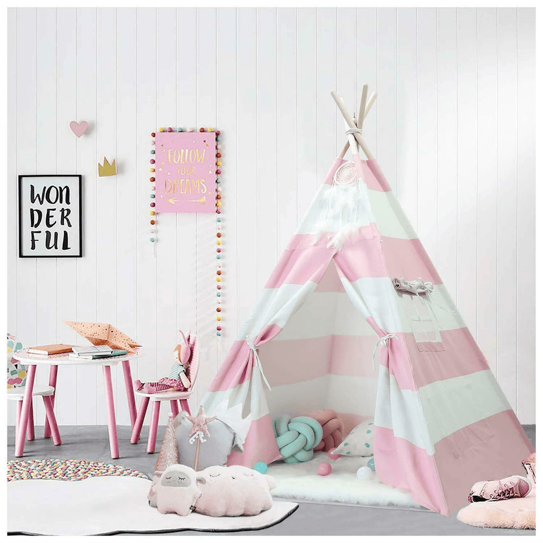 Large Teepee Tent Kids Cotton Canvas Play House Boy Girls Wigwam - Trendha