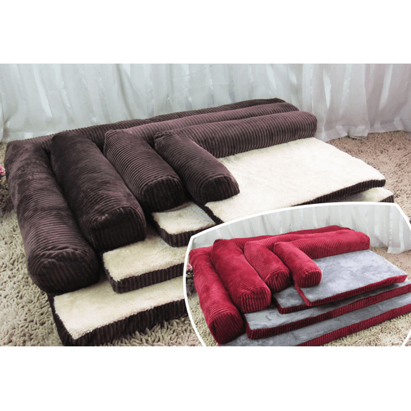Luxury Corduroy Bolster Pet Dog Sofa Bed Puppy Fleece Bed Mat for Large Dog Pet Bed - Trendha