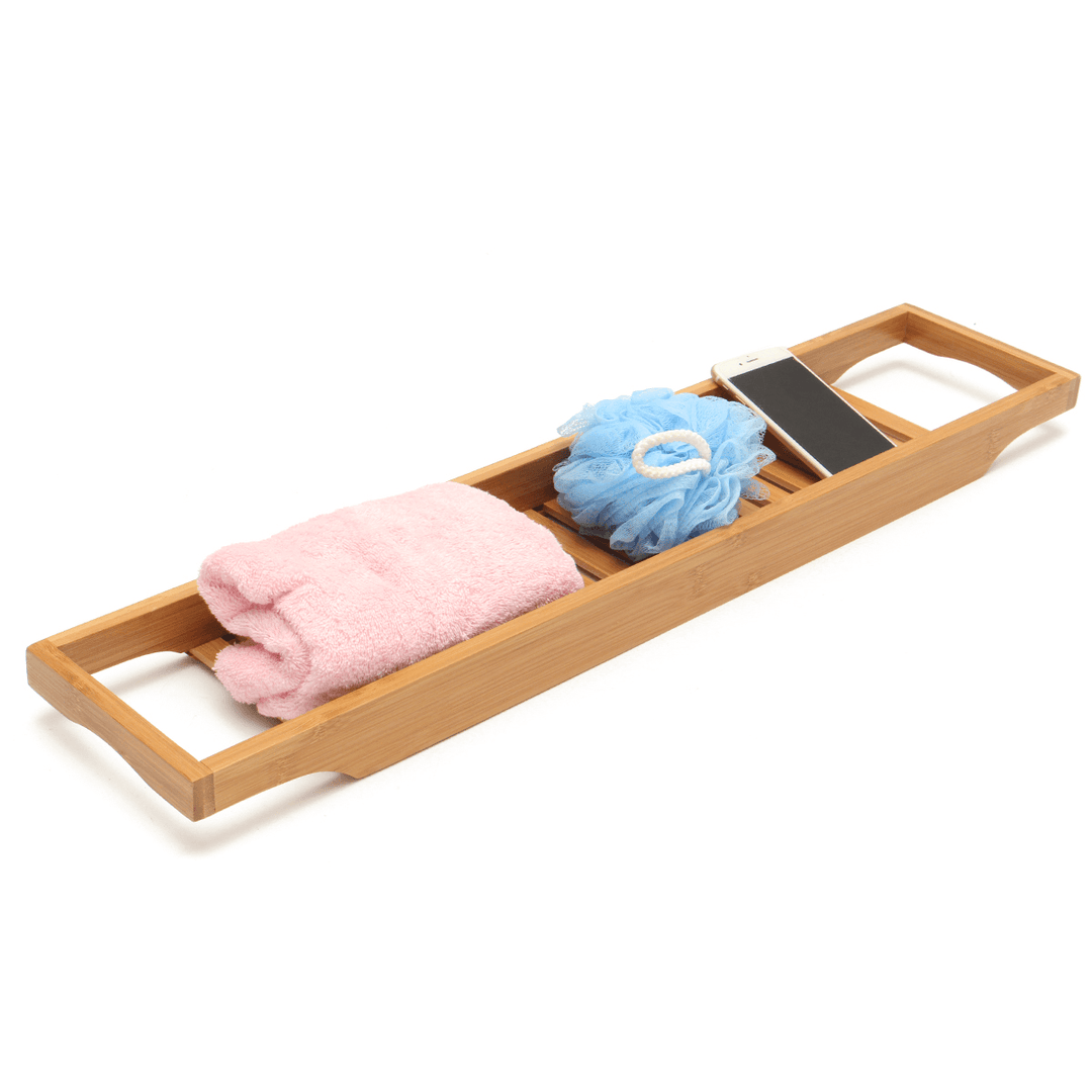 Bathroom Bamboo Bath Shelf Caddy Wine Holder Tub Tray over Bathtub Rack Support Storage - Trendha