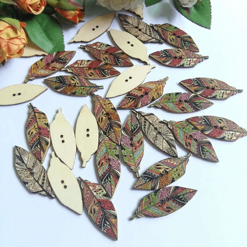 50PCS Retro Style Leaves Shaped Wooden Buttons Washable Sewing Buttons DIY Decor Handcraft Supplies - Trendha