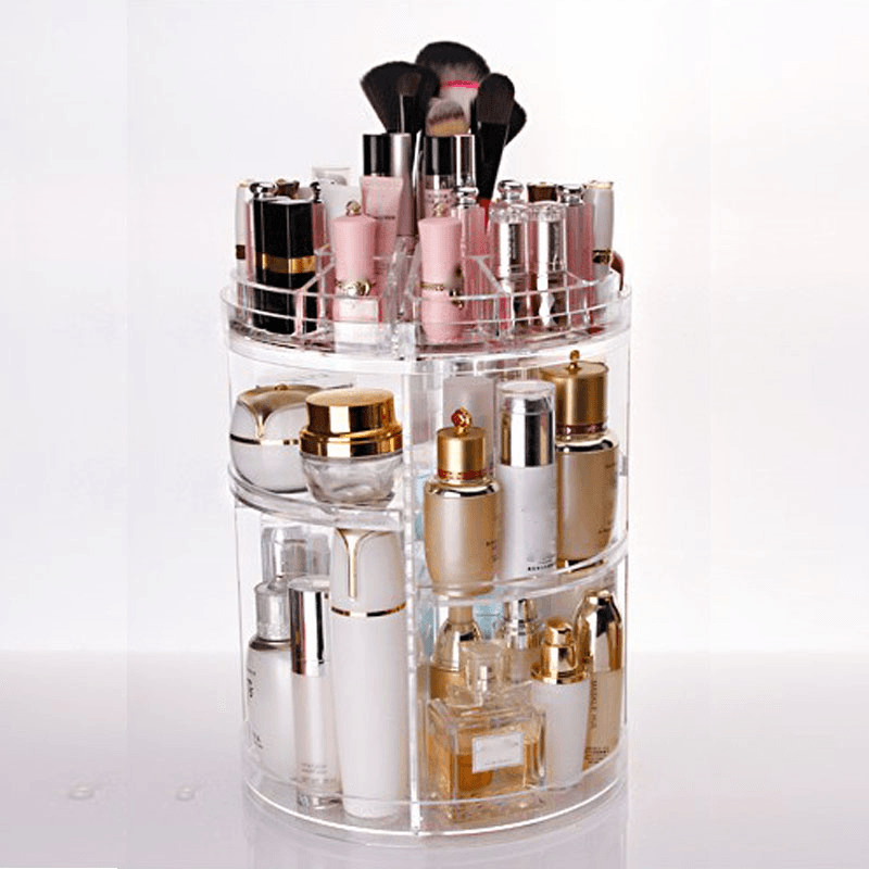 3 Tier Acrylic Cosmetic Makeup Jewelry 360° Rotating Storage Organizer Case - Trendha