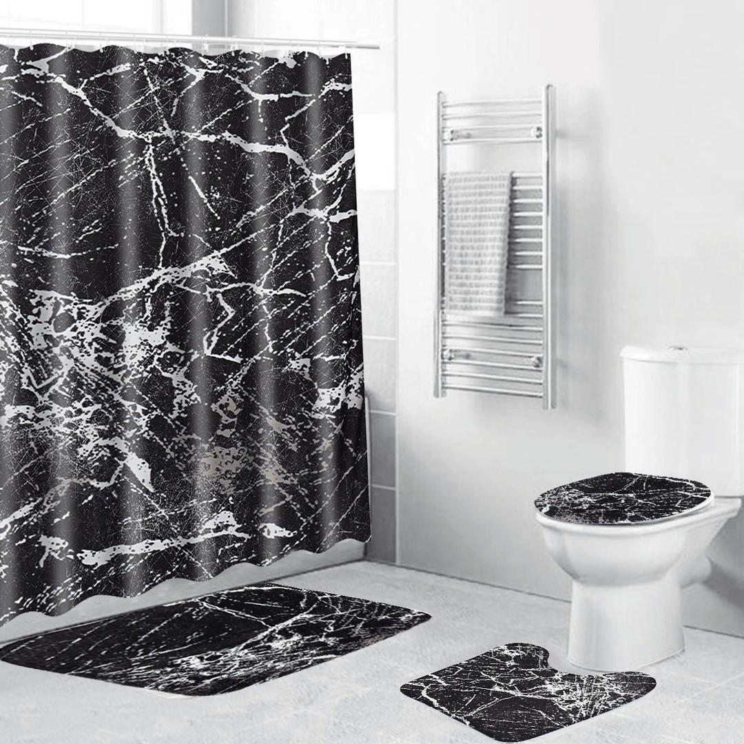 Marble Carpet Shower Curtain Four-Piece Toilet Bathtub Anti-Static Waterproof Anti-Mildew Non-Slip Mat Set - Trendha