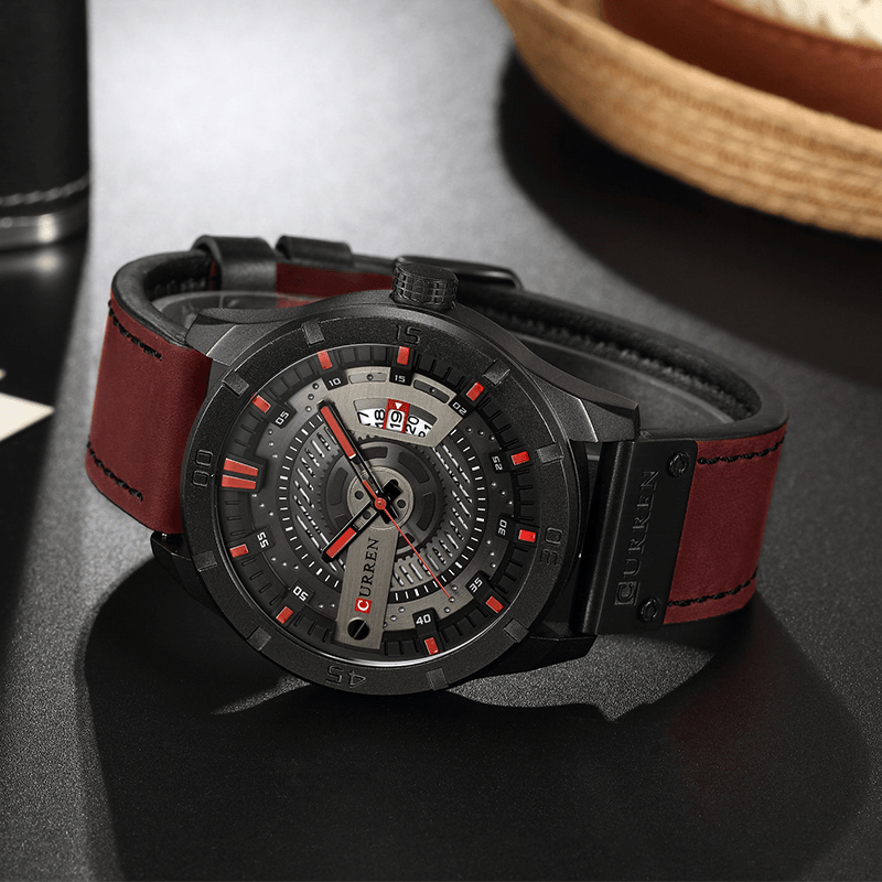 CURREN 8301 Date Display Clock Quartz Watches Business Style Leather Strap Men Wrist Watch - Trendha