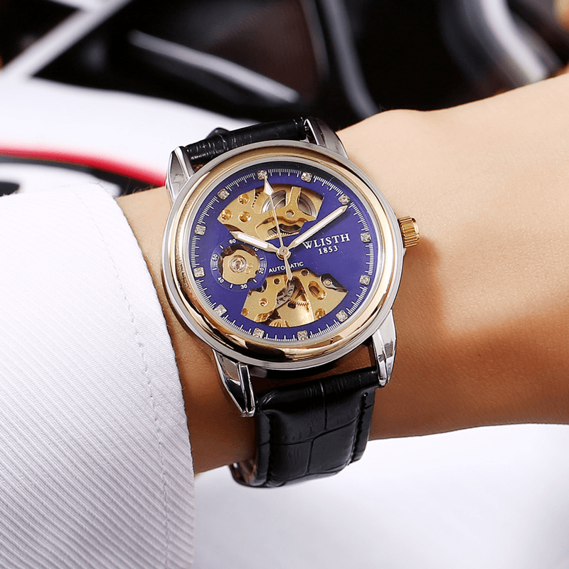 WLISTH 1001 Fashion Hollow Dial Luminous Pointer Business Style Men Watch Automatic Mechanical Watch - Trendha