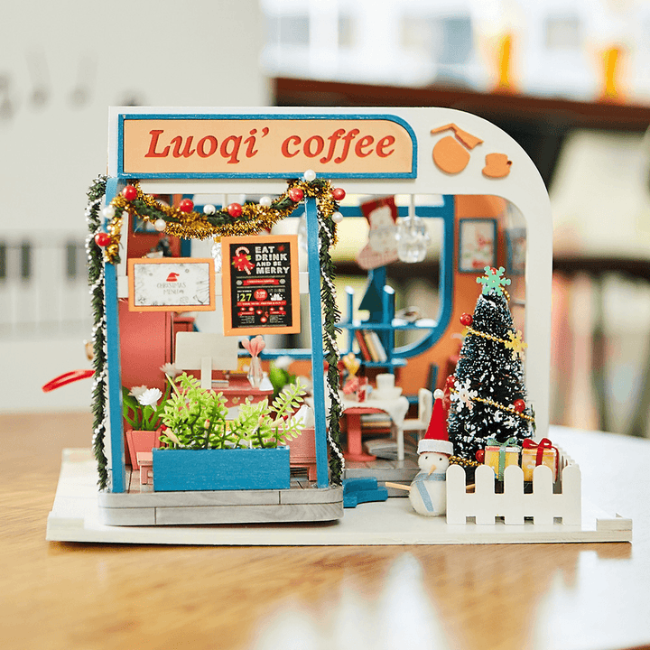 Iiecreate K-046 DIY Assembled Luoqi Coffee Cabin Doll House Christmas Gifts Model Toy - Trendha