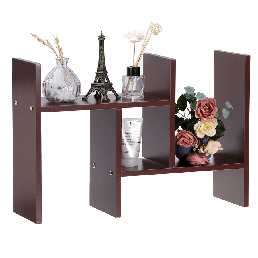 Wood Desktop Organizer Adjustable Storage Rack Double H Style Bookshelf for Home Office - Trendha
