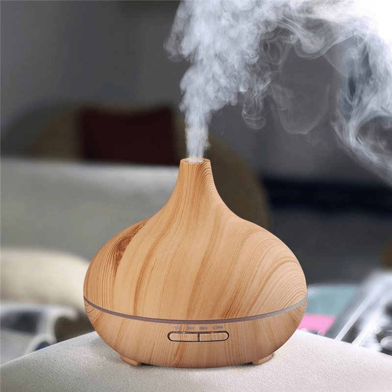 Indoor 300ML Wood Grain Auto Power off 7 Colors LED Light Essential Air Humidifier - Trendha