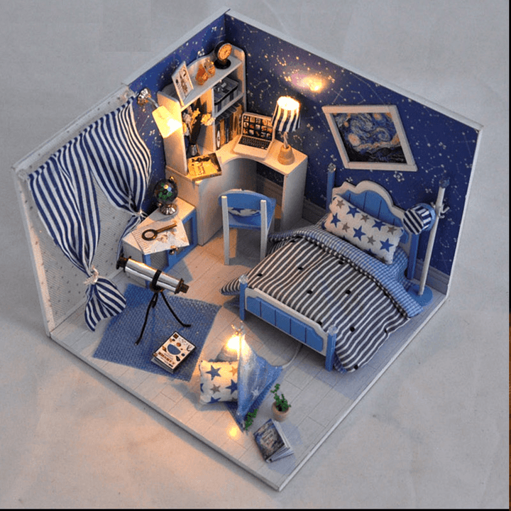 Wooden DIY Handmade Assembly Doll House with LED Lighs Dust Cover for Kids Gift Collection Home Display - Trendha