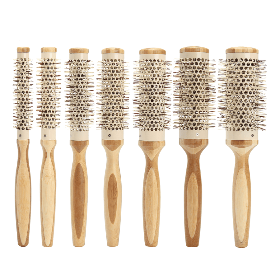 7 Pro round Brush Curly Hair Roller Brush Natural Wood Hairbrush Comb Salon Tools - Trendha