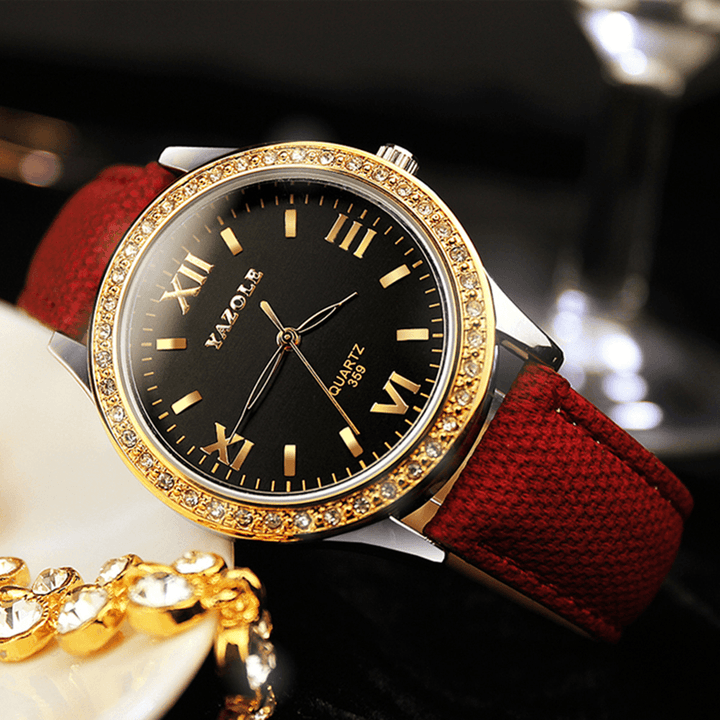YAZOLE 359 Fashion Women Quartz Watch Retro Crystal Gold Luxury Genuine Leather Watch Ladies Watch - Trendha