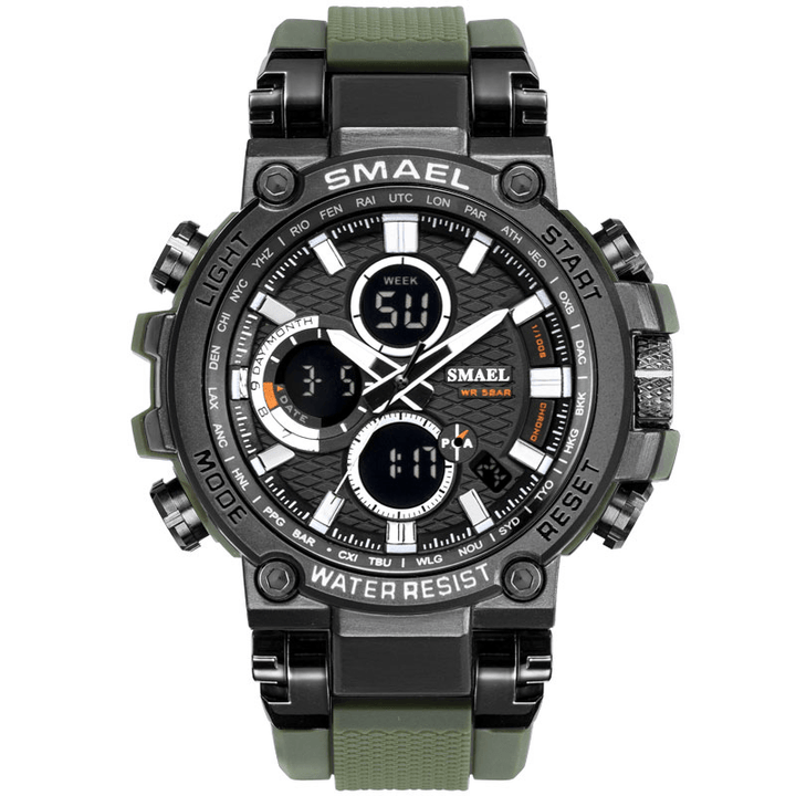 SMAEL 1803 Metal Case Luminous Needle 5ATM Waterproof Sport Dual Display Digital Watch - Trendha